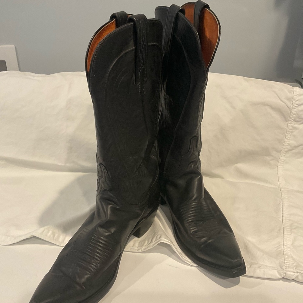Lucchese Black Leather Women's Western Mid-Calf Boots